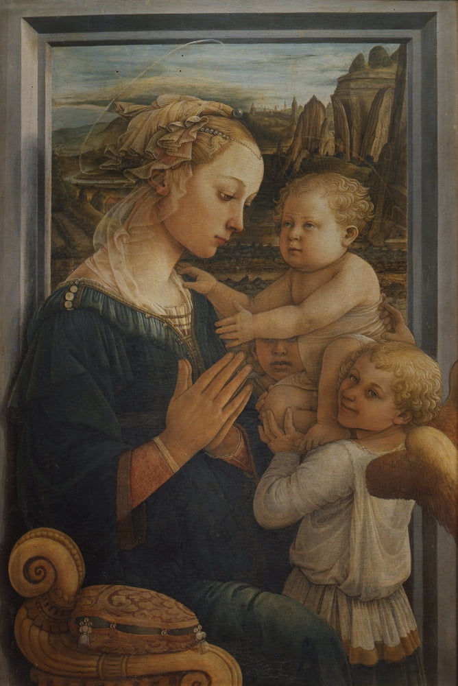 Madonna With Child And Two Angels Canvas Art - (18 x 24)