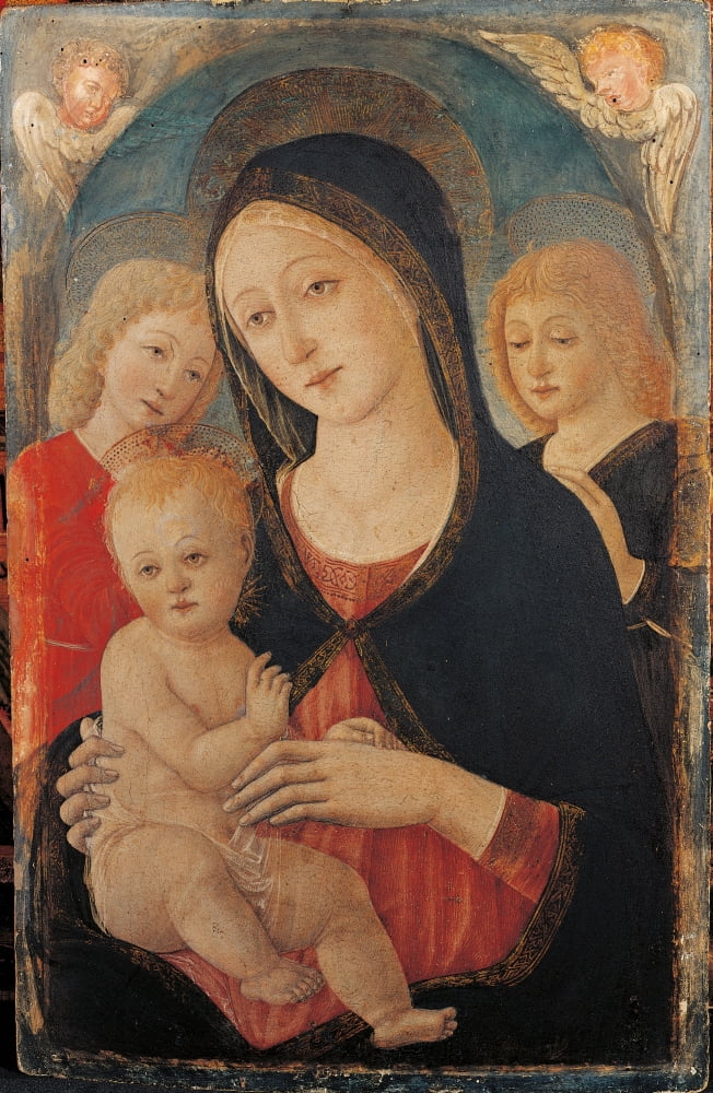Madonna With Child And Two Angels Canvas Art -  (24 x 36)