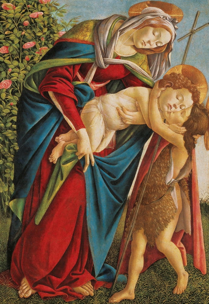 Madonna With Child Embracing The Young St John Canvas Art - (18 x 24)