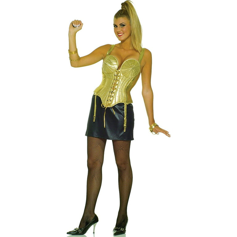 Madonna Womens Costume Cone Bra Corset Top Skirt Gold Pointy