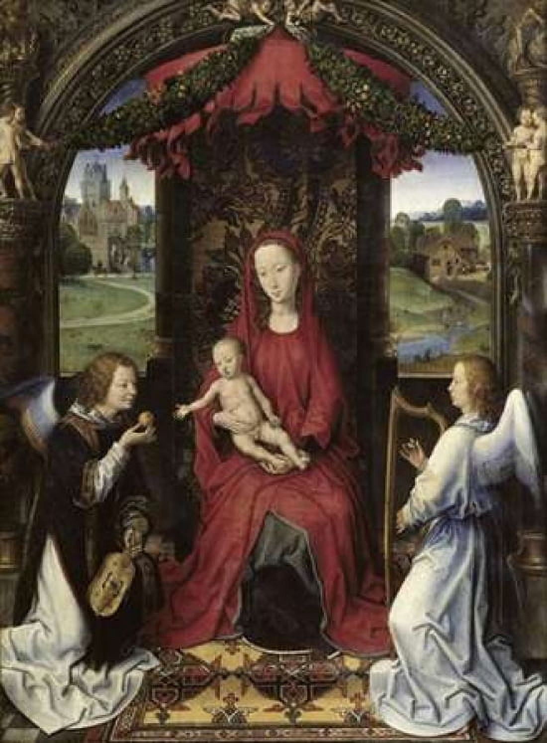 Madonna and Child With Two Angels Canvas Art - Hans Memling (18 x 24)