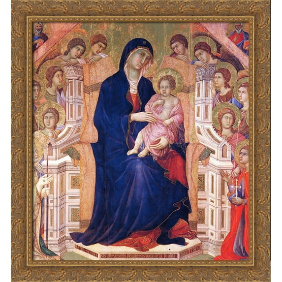 Madonna and Child on a throne 28x30 Large Gold Ornate Wood Framed Canvas Art by Duccio
