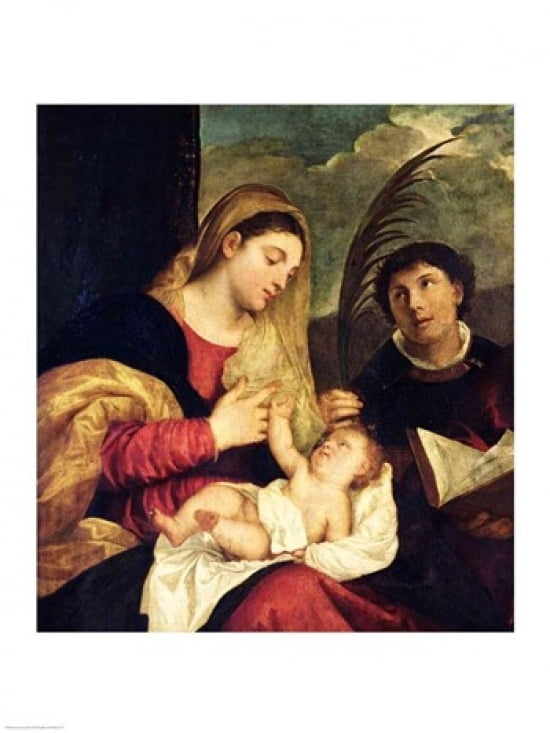Madonna and Child with SS Stephen Jerome and Maurice Canvas Art - Titian (24 x 36)