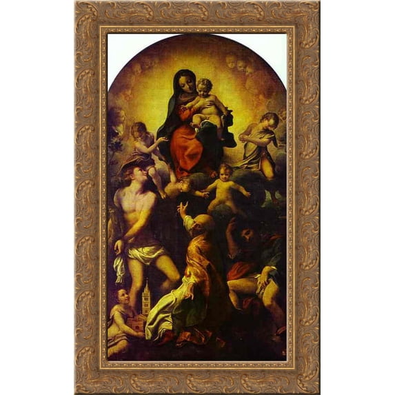 Madonna and Child with St. Sebastian 24x16 Gold Ornate Wood Framed Canvas Art by Correggio
