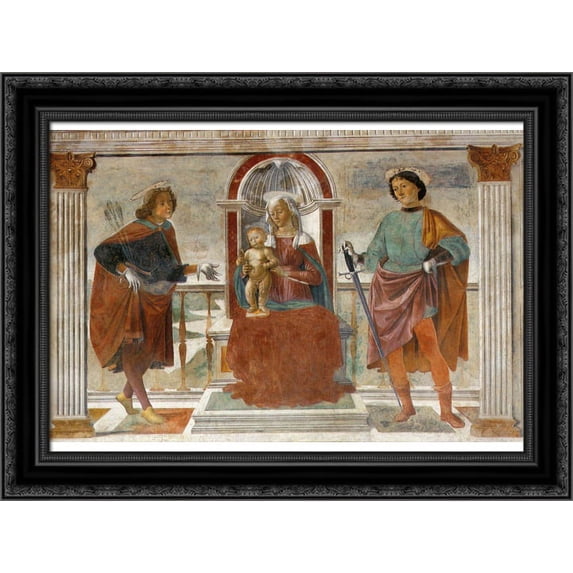 Madonna and Child with St Sebastian and St Julian 24x18 Black Ornate Wood Framed Canvas Art by Ghirlandaio, Domenico