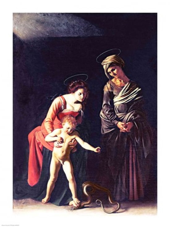 Madonna and Child with a Serpent 1605 Canvas Art - Caravaggio (18 x 24)