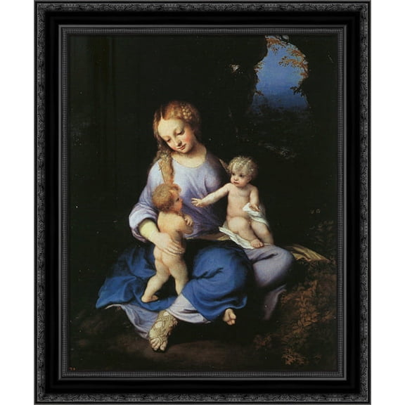Madonna and Child with the Young Saint John 20x24 Black Ornate Wood Framed Canvas Art by Correggio