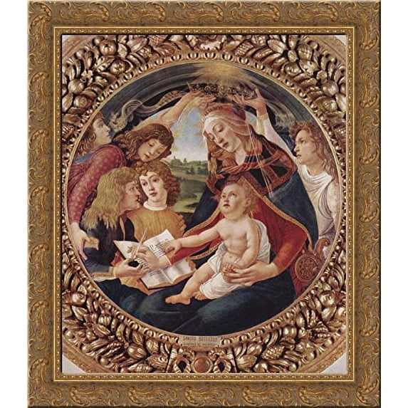 Madonna del Magnificat 20x20 Gold Ornate Wood Framed Canvas Art by Botticelli, Sandro