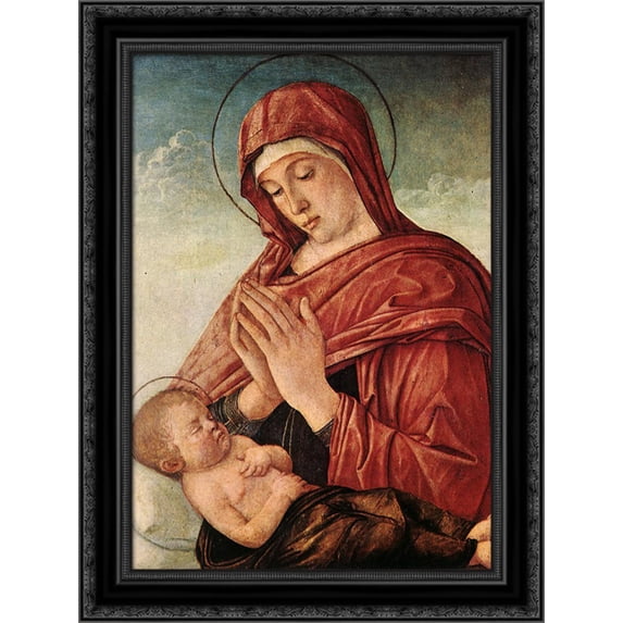 Madonna in Adoration of the Sleeping Child 20x24 Black Ornate Wood Framed Canvas Art by Bellini, Giovanni