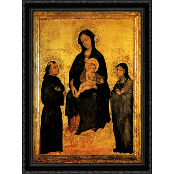 Madonna in Gloria between Saint Francis and Santa Chiara Gentile da Fabriano 28x36 Large Black Ornate Wood Framed Canvas Art by Gentile da Fabriano