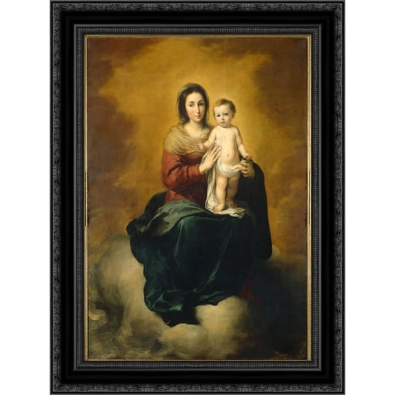 Madonna in the Clouds 24x20 Black Ornate Wood Framed Canvas Art by Murillo, Bartolome