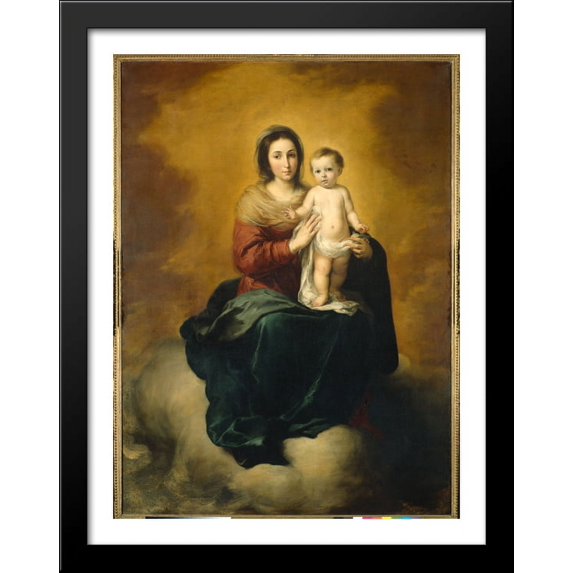 Madonna in the Clouds 28x36 Large Black Wood Framed Print Art by Bartolome Murillo