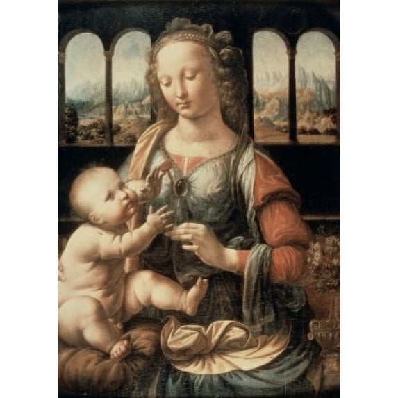 Madonna of the Carnation , c. 1478, Leonardo da Vinci (1452-1519/Italian), Oil on wood panel , Alte Pinakothek, Munich Poster Print (18 x 24)
