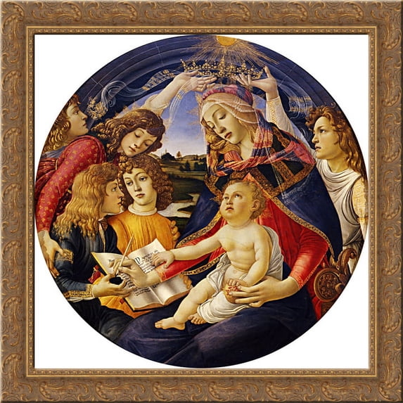 Madonna of the Magnificat 20x20 Gold Ornate Wood Framed Canvas Art by Sandro Botticelli