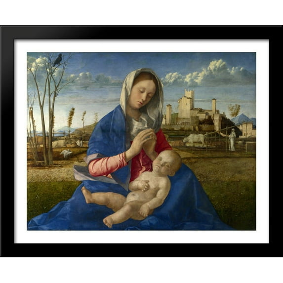 Madonna of the Meadow (Madonna del Prato) 34x28 Large Black Wood Framed Print Art by Giovanni Bellini