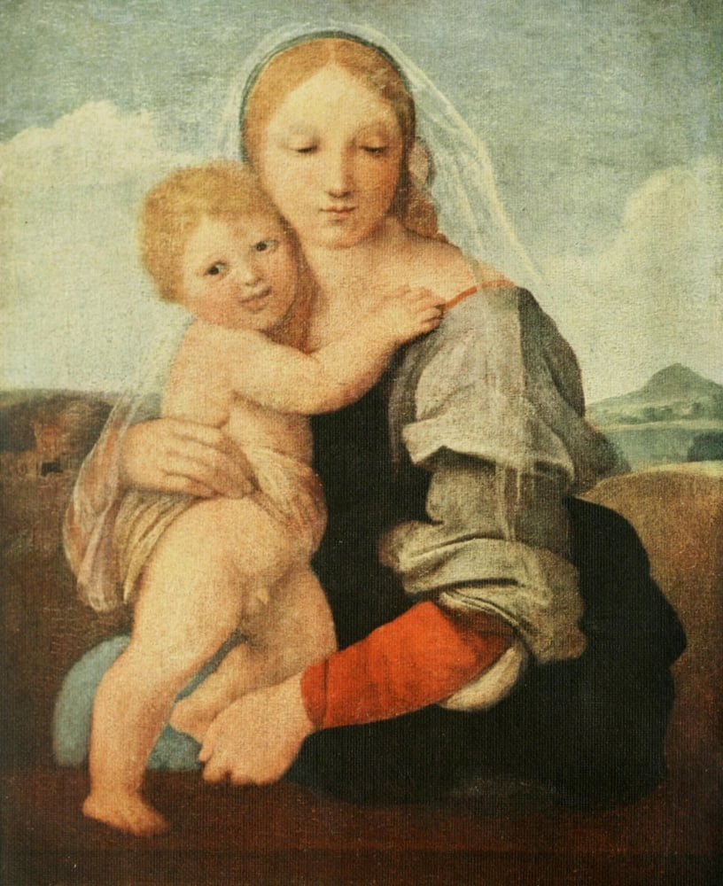 Madonna of the Tower History of Painting 1912 Canvas Art - Sanzio da Urbino Raphael (18 x 24)