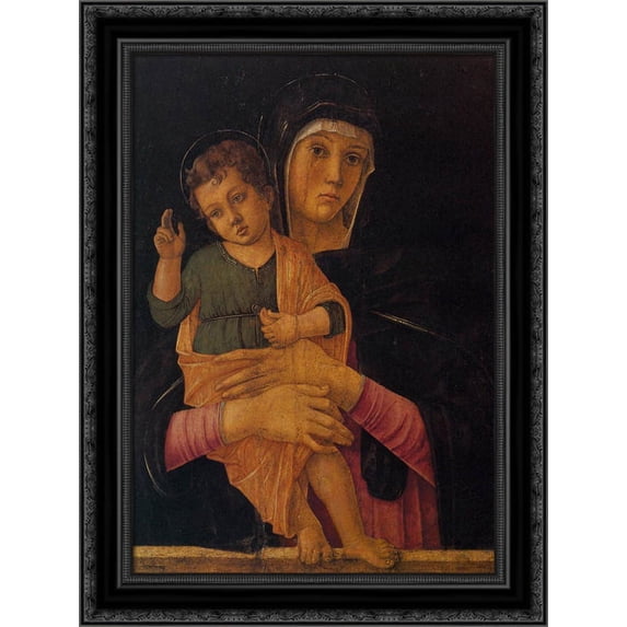 Madonna with Child Blessing 20x24 Black Ornate Wood Framed Canvas Art by Bellini, Giovanni