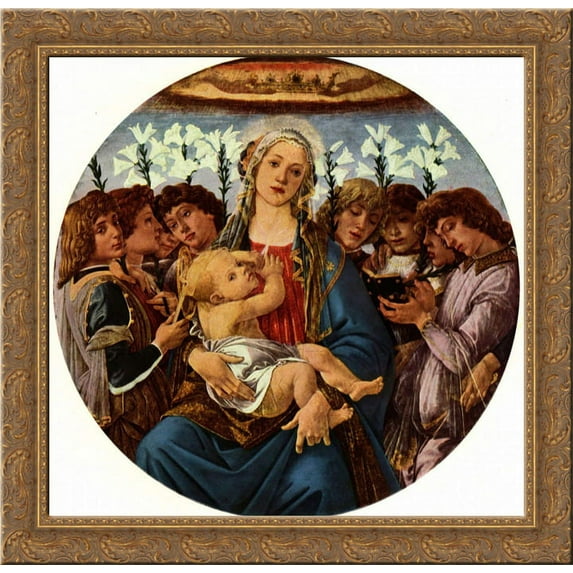 Madonna with Child and Singing Angels 20x20 Gold Ornate Wood Framed Canvas Art by Sandro Botticelli