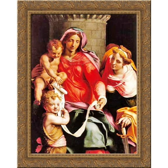 Madonna with Child, young Saint John the Baptist and Saint Barbara 24x20 Gold Ornate Wood Framed Canvas Art by Daniele da Volterra