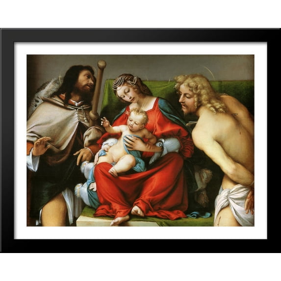 Madonna with St. Roch and St. Sebastian 36x28 Large Black Wood Framed Print Art by Lorenzo Lotto