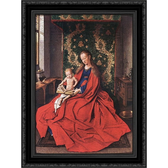 Madonna with the Child Reading 20x24 Black Ornate Wood Framed Canvas Art by Eyck, Jan van