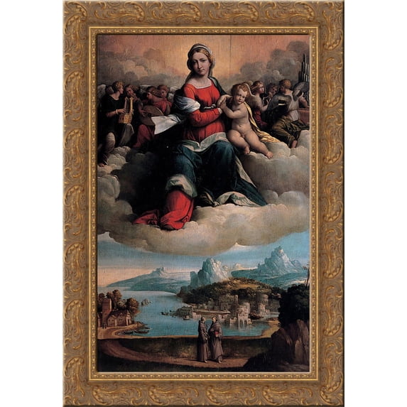 Madonna with the Child in Glory and Holy Ones 24x18 Gold Ornate Wood Framed Canvas Art by Benvenuto Tisi