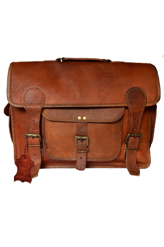 15" Leather Mens Camera Briefcase DSLR Lens Case Office Laptop Messenger Handbag