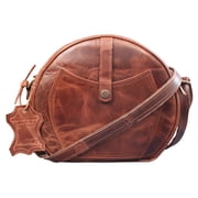Madosh, Buffalo Leather Womens Round Bag Shoulder Crossbody Purse Side Brown Sling Handmade