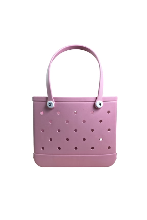 EVA Beach Tote Bag for Women - Waterproof Rubber Open Top Pool Bag - Washable Sandproof Large Travel Basket - Durable Gym, Shower & Boat Utility Handbag (13.5" x 12")(Baby Pink)