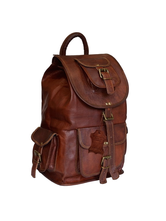 Genuine Leather Backpacks Hiking Rucksack Brown Camping Daypacks Travel Luggage Bag