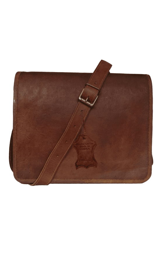 Genuine Leather Laptop Flap Over Messenger Bag Brown Men's Shoulder Handbag