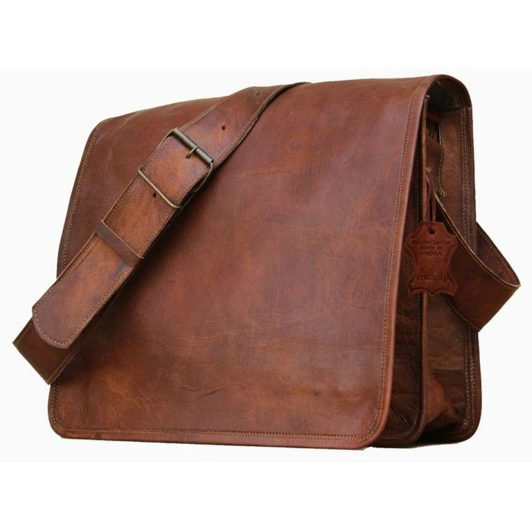 Madosh Genuine Leather Laptop Flap Over Messenger Bag Brown Men's