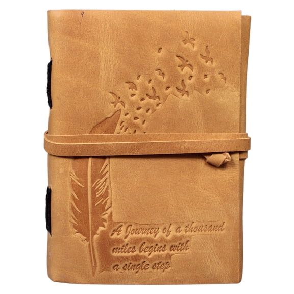 Madosh Genuine Leather Handmade Journal  Embossed Leaf & Birds Design, Brown Diary with Strap Closure, Inspirational Quote Cover, Unruled Pages