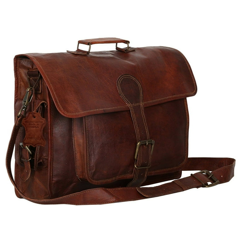 Madosh Genuine Leather and Canvas Office Laptop Bag, Men's