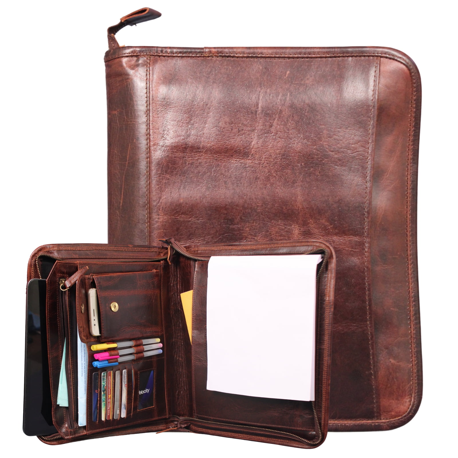 Madosh, Genuine Leather Padfolio Binder Document Organizer Office Interview File Folder iPad
