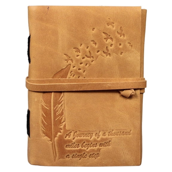 Madosh Leather Journal Embossed Leaf & Birds Design 7x5 Brown Diary with Strap Closure 240 Pages Travel Notebook, Personal Diary for Writing