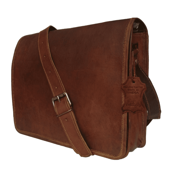 Madosh, Mens Crossbody Shoulder Bag Genuine Leather Flap Over Laptop Bag Brown Messenger Bag