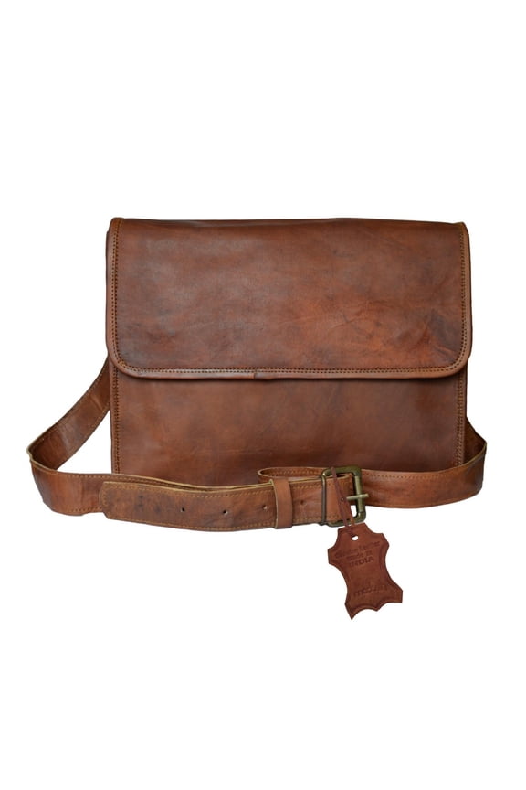 Men's Genuine Leather Flap Over Bag Messenger Crossbody Handbag Handmade Laptop Brown Office Shoulder Bag