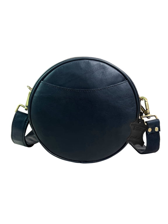 Stylish Round Crossbody Bag for Women Small Circular Genuine Leather Purse with Adjustable Strap Black Side Shoulder Fashion Handbag