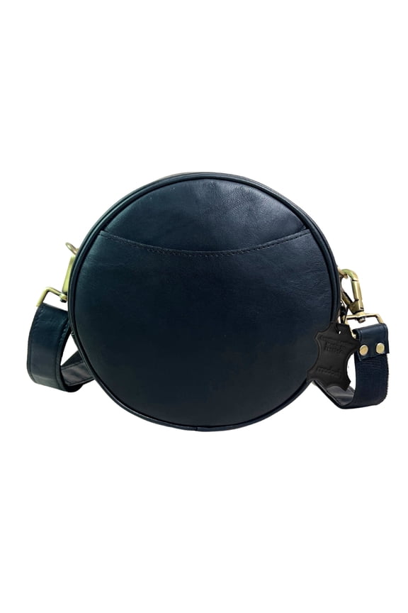 Stylish Round Crossbody Bag for Women Small Circular Genuine Leather Purse with Adjustable Strap Black Side Shoulder Fashion Handbag