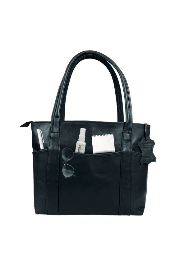 Vintage Genuine Leather Women's Tote Style Shoulder Handbag Valentine Gift Shopper 16 Bag (Black)