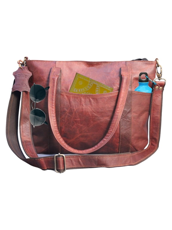 Vintage Genuine Leather Women's Tote Style Side Shoulder Handbag Valentine Gift Shopper Brown 16 Crossbody Bag