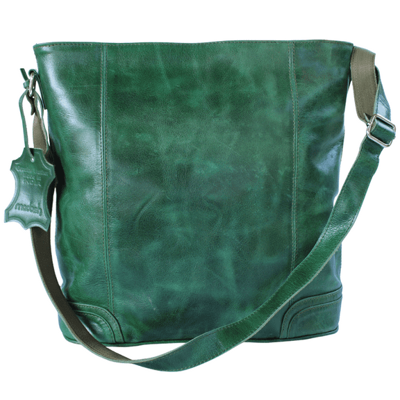 Madosh, Women's Crossbody Bag Hobo Purse Genuine Leather Shoulder Work Bag Green Bucket Handbag