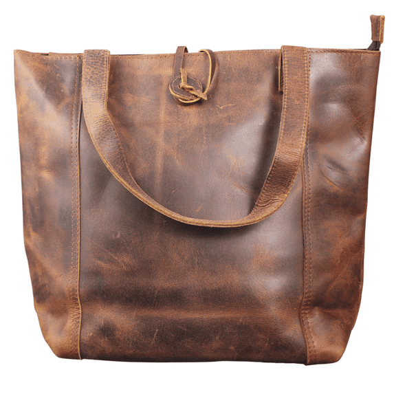 Madosh Women's Tote Buffalo Leather Handbag Brown Shoulder Bag Laptop Purse