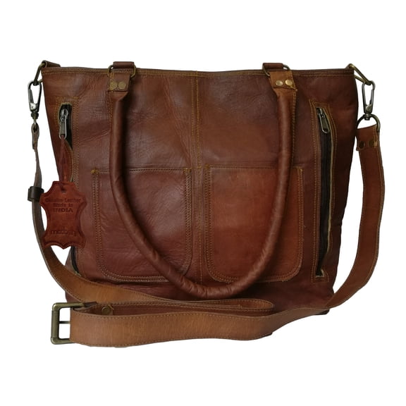 Madosh Womens Brown Crossbody Genuine Leather Shoulder Tote Office Handbag Purse Satchel Bag