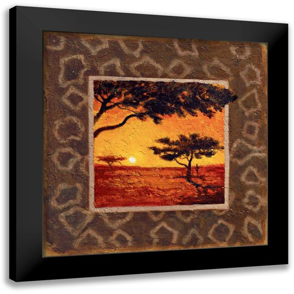 Madou 20x20 Black Modern Framed Museum Art Print Titled - Savannah Sunset I