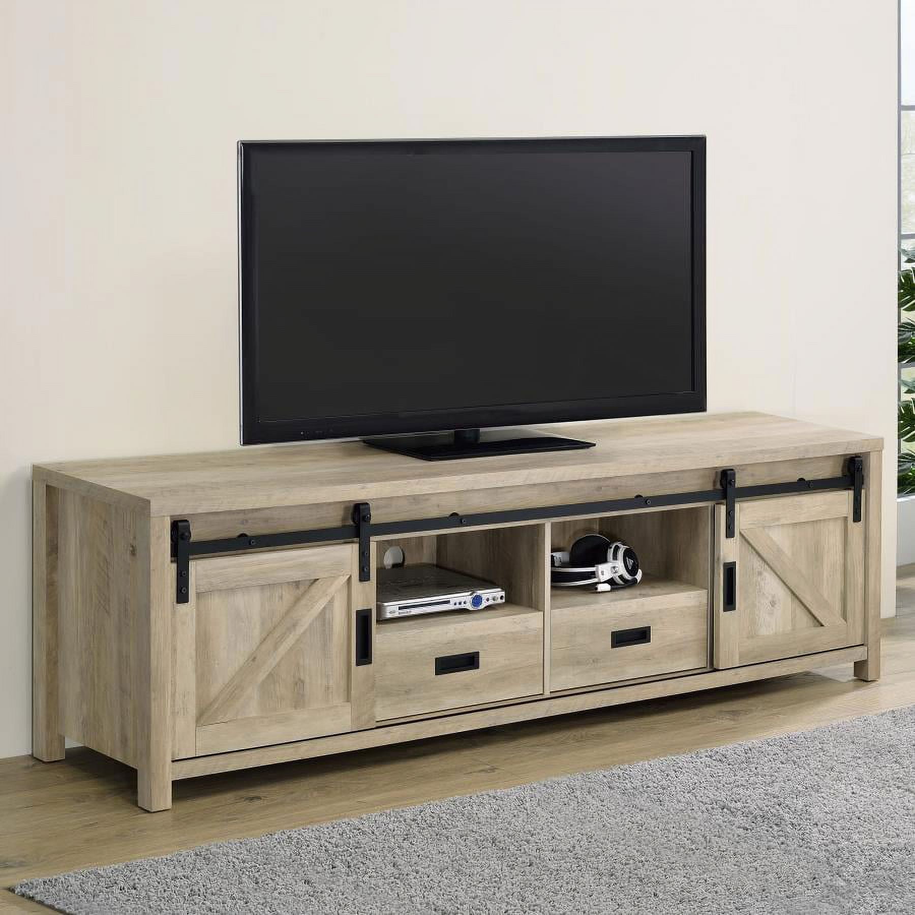 Madra Light Brown Pine TV Console with Sliding Doors