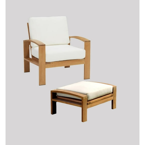 Madras 2 Pc Lounge Chair Set: Lounge Chair & Ottoman With Cushions in Sunbrela Fabric #5404 Canvas Natural