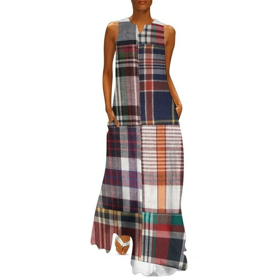 Madras Preppy Patchwork Madras Long Dress summer dress woms02 Wom's dress elegant chic wedding eving dresses