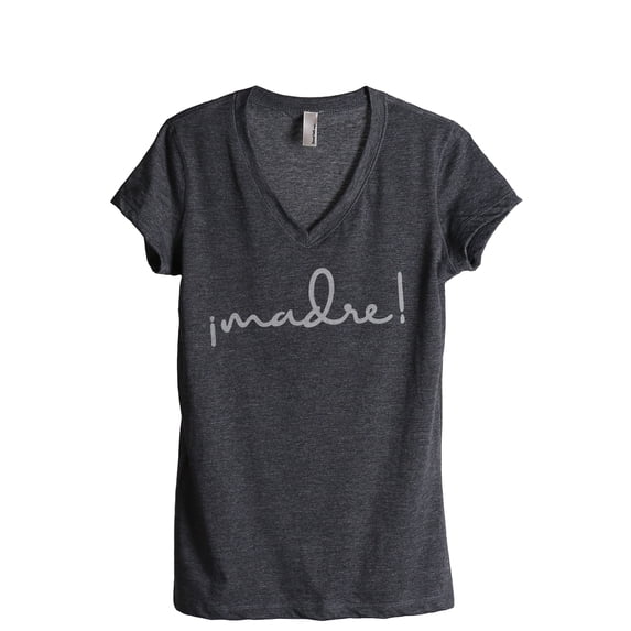 Madre Means Mother Women's Fashion Relaxed V-Neck T-Shirt Tee Charcoal Grey Medium